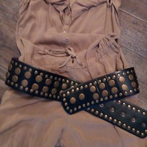 Black Faux Leather Gold Studded Boho Belt